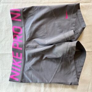 Nike Women's Gray and Pink Pro Shorts